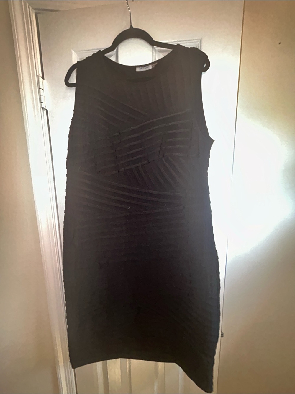 Calvin Klein Sleeveless Black Textured Midi Shift Dress Formal Size 18